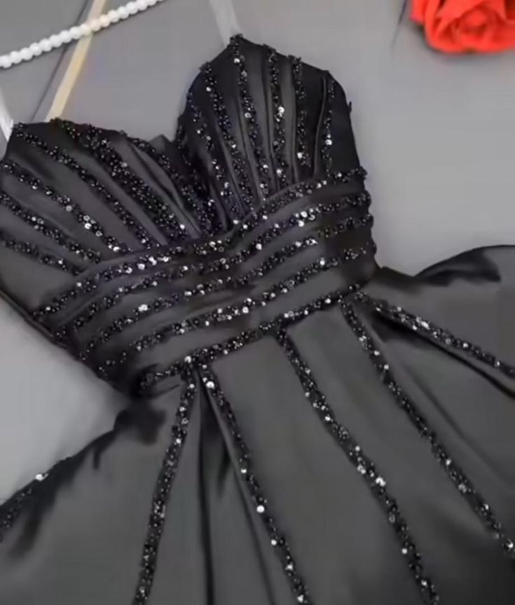 Elegant A Line Spaghetti Straps Black Satin Long Prom Dress Evening Dresses C3362