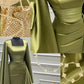 Elegant Sheath Square Neckline Olive Green Satin Long Prom Dress Evening Dresses With Ruffles C3368