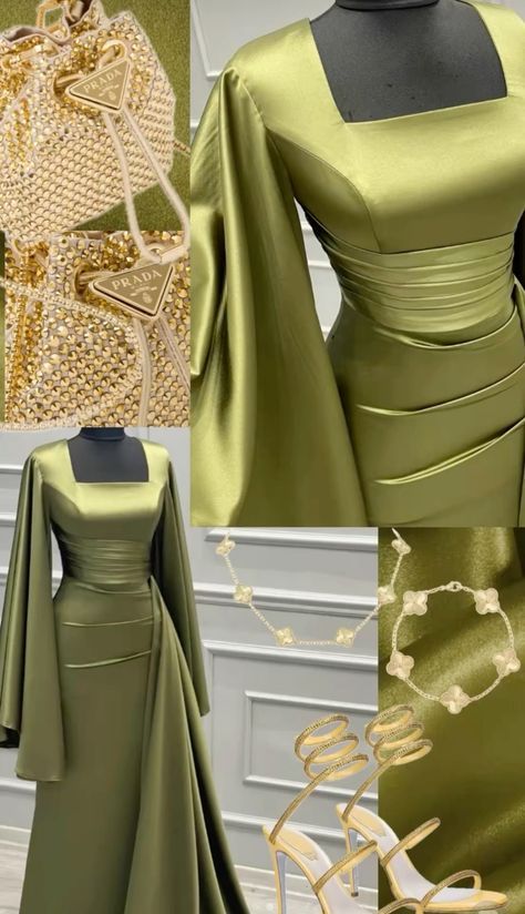 Elegant Sheath Square Neckline Olive Green Satin Long Prom Dress Evening Dresses With Ruffles C3368