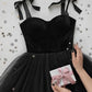 Pretty A line Straps Velvet Black Top Tulle Prom Dress Evening Dresses C3375