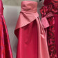 Elegant A Line Spaghetti Straps Pink Satin Long Prom Dress Evening Dresses With Pleated C3382