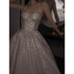 Pretty A Line Spaghetti Straps Silver Sequin Long Prom Dress Evening Dresses C3389