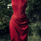 New Sheath Strapless Satin Slit Sleeveless Burgundy Evening Dress Prom Dresses C3406