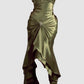 Pretty Mermaid Spaghetti Straps Green Satin Ruffles Evening Dress Prom Dresses C3412