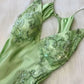 Pretty Mermaid V Neckline Green Satin Backless Evening Dress Prom Dresses With Beads C3416