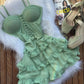 18th Birthday A Line Spaghetti Straps Mint Green Chiffon Ruffles Homecoming Dresses Short Mini Birthday Dress C3419