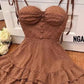 18th Birthday A Line Spaghetti Straps Brown Ruffles Homecoming Dresses Short Mini Birthday Dress C3420