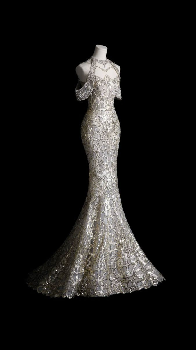 Pretty Mermaid Jewel Sequin Long Evening Dress Lace Prom Dresses With Sleeves C3446