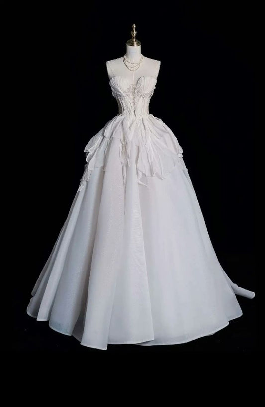 Robe de bal élégante chérie Satin longues robes de mariée blanches avec perles CC347