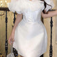 Off-Shoulder Strapless Ruffles Tulle Satin A-Line Mini Homecoming Dress C347