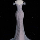 Elegant Mermaid Off The Shoulder Silver Sequin Evening Dress Long Prom Dresses C3500