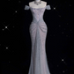 Elegant Mermaid Off The Shoulder Silver Sequin Evening Dress Long Prom Dresses C3500