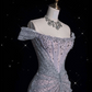 Elegant Mermaid Off The Shoulder Silver Sequin Evening Dress Long Prom Dresses C3500