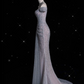 Elegant Mermaid Off The Shoulder Silver Sequin Evening Dress Long Prom Dresses C3500