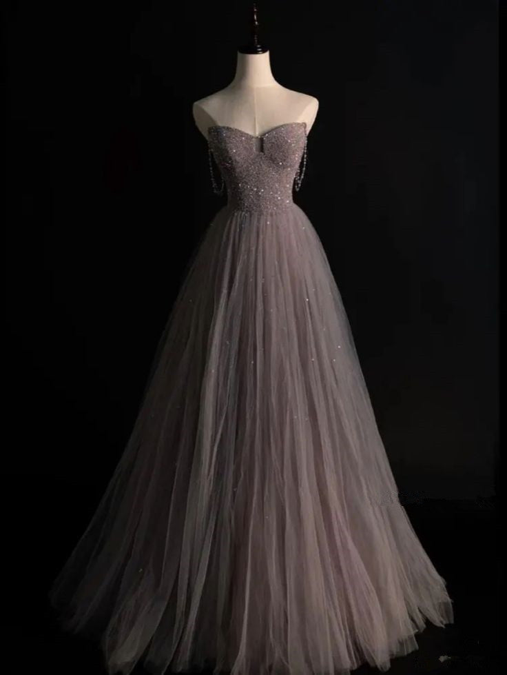 Elegant A line Spaghetti Straps Tulle  Long Prom Dresses Party Dress With Beads C3506