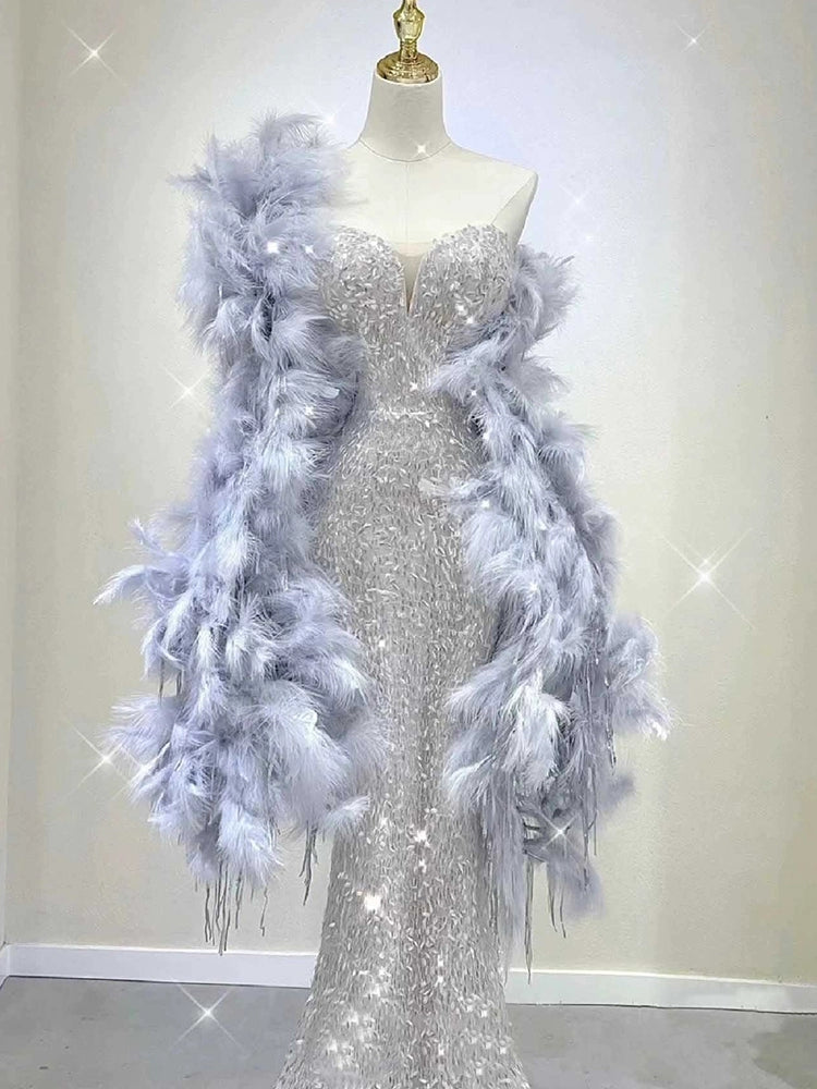 Elegant Mermaid Sweetheart Neckline Silver Sequin Evening Dress Long Prom Dresses C3511