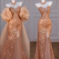 Sparkly Mermaid Sweetheart Sequin Long Slit Gold Evening Dress Prom Dresses With Beads C3455