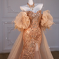 Sparkly Mermaid Sweetheart Sequin Long Slit Gold Evening Dress Prom Dresses With Beads C3455