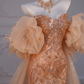 Sparkly Mermaid Sweetheart Sequin Long Slit Gold Evening Dress Prom Dresses With Beads C3455