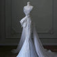 Robe de soirée longue bleu ciel à paillettes, élégante, style sirène, sans bretelles, C3527