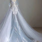 Robe de soirée longue bleu ciel à paillettes, élégante, style sirène, sans bretelles, C3527