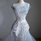 Robe de soirée longue bleu ciel à paillettes, élégante, style sirène, sans bretelles, C3527