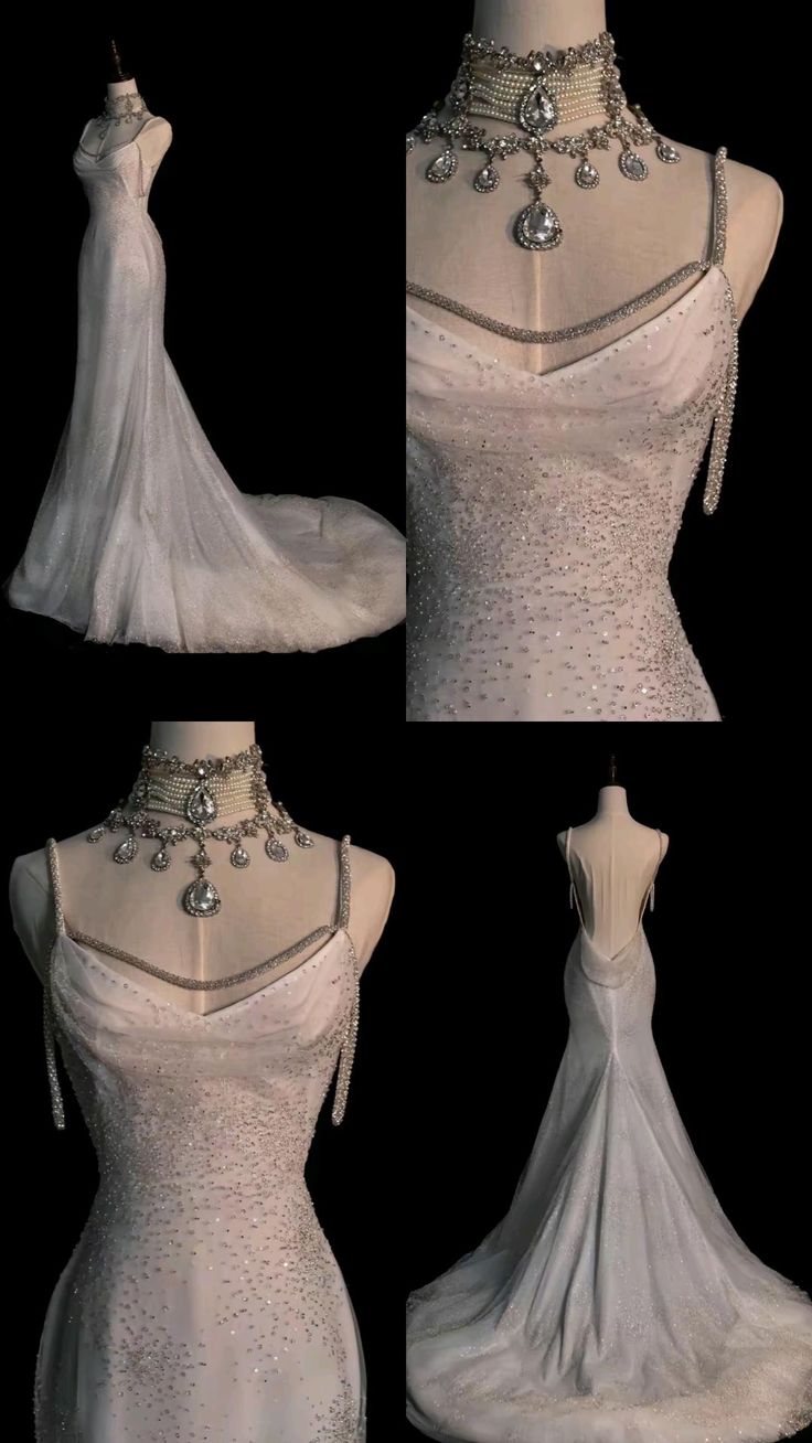 Fairytale Mermaid Spaghetti Straps Wedding Dresses Glittering Straps Backless Wedding Dress C3535
