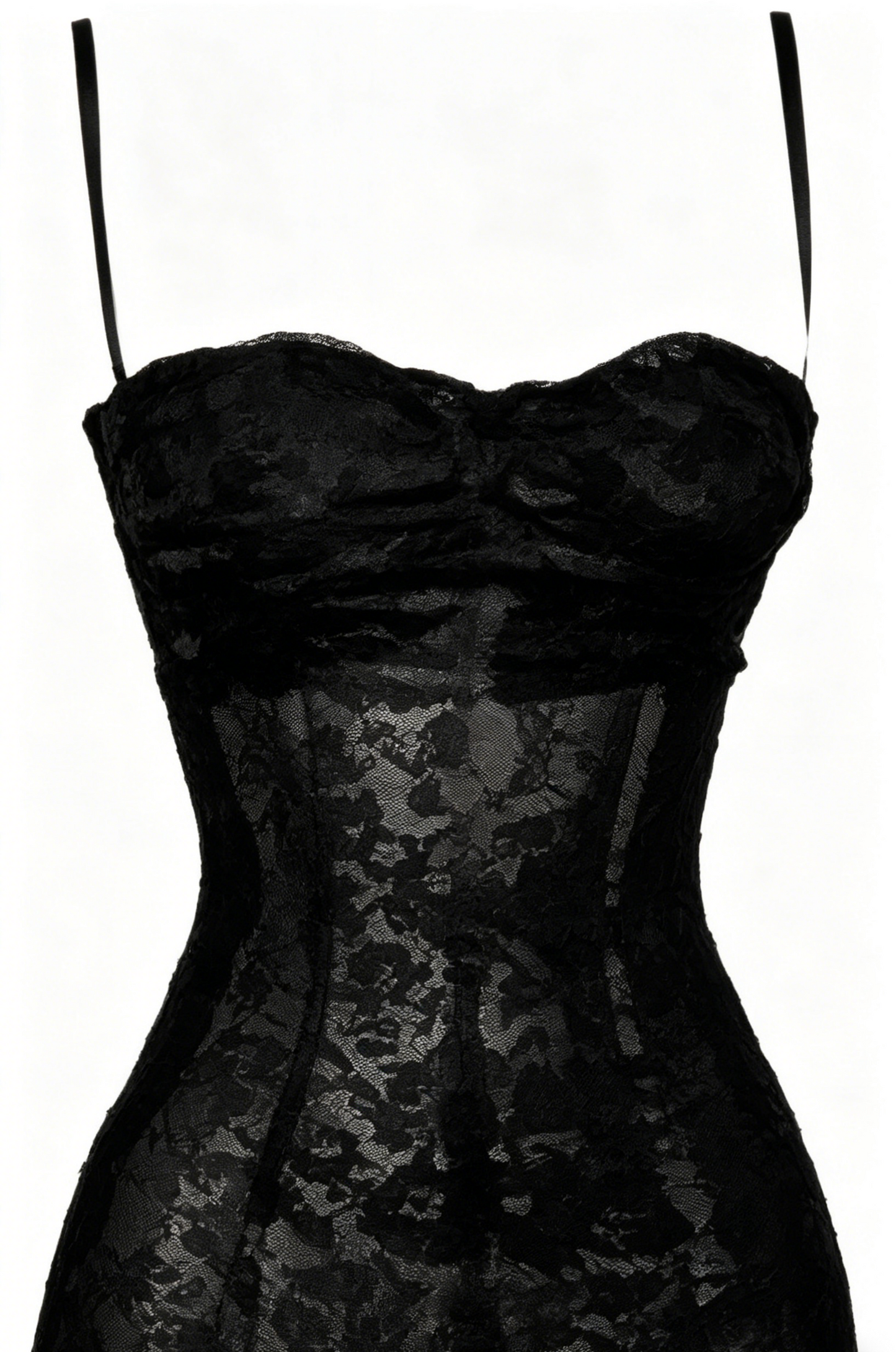 Elegant Mermaid Spaghetti Straps Black Lace Long Prom Dress Birthday Outfits C3536