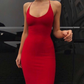 Elegant Sheath Spaghetti Straps Red Knee Length Prom Dress Birthday Outfits C3547