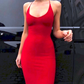 Elegant Sheath Spaghetti Straps Red Knee Length Prom Dress Birthday Outfits C3547