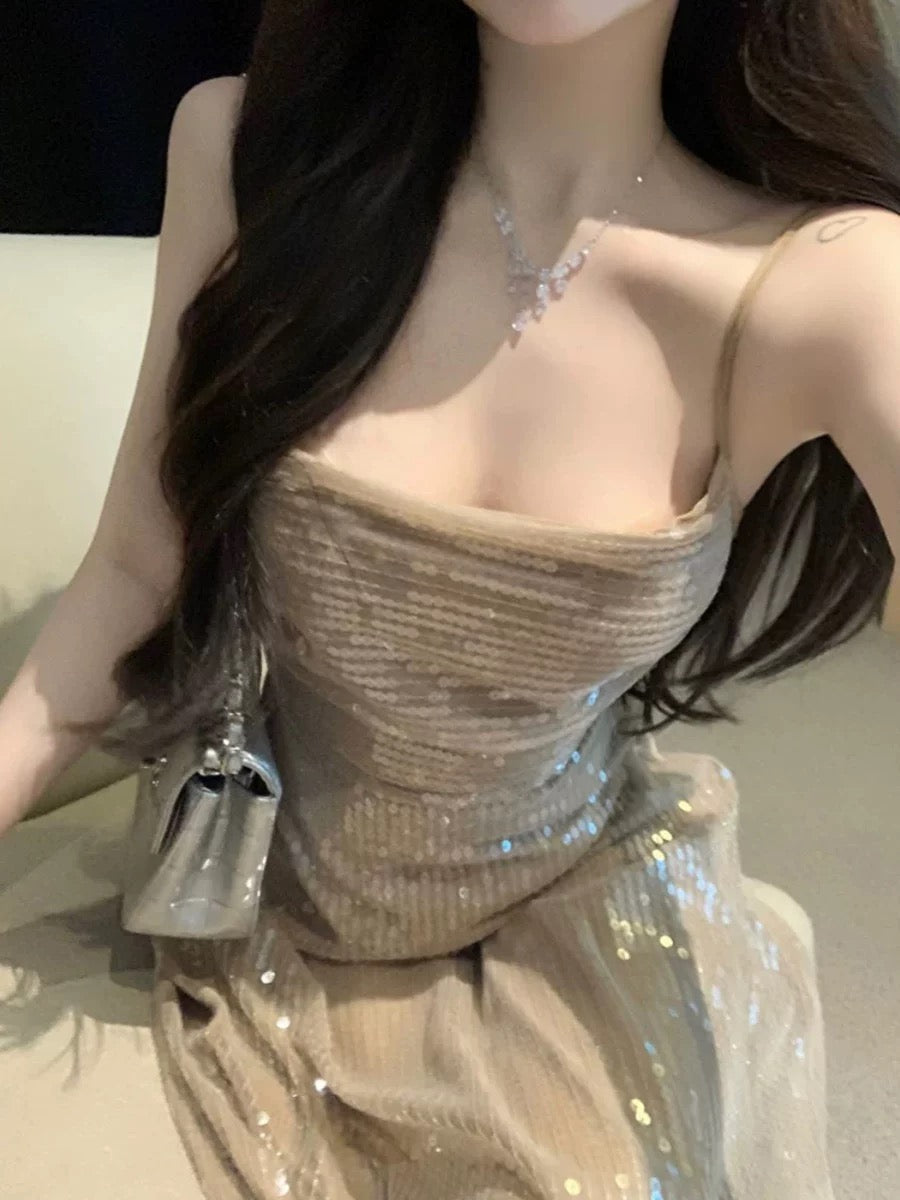 Elegant A line Spaghetti Straps Champagne Long Length Prom Dress Birthday Outfits C3548