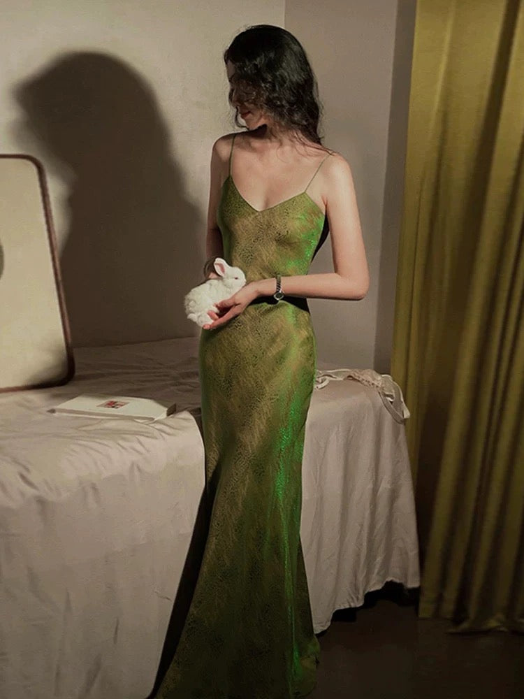 Elegant Mermaid Spaghetti Straps Green Long Length Prom Dresses Birthday Outfits C3549