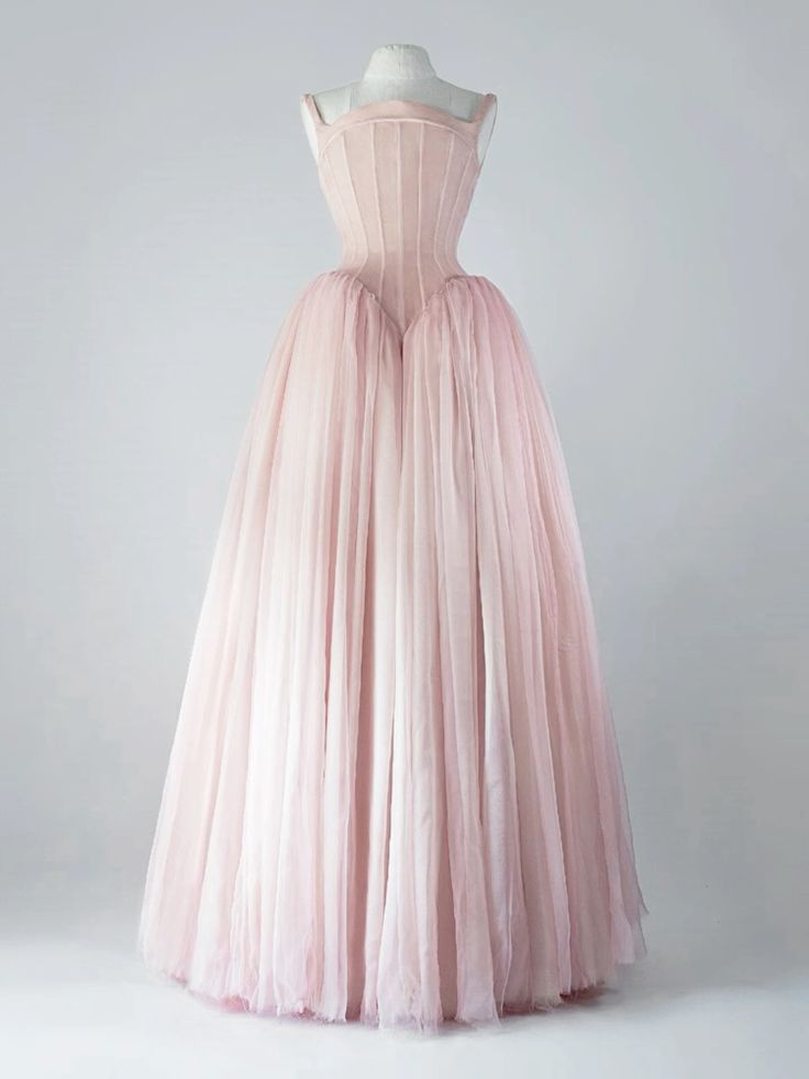 Vintage Ball Gown Straps Pink Tulle Long Length Prom Dresses Birthday Outfits C3554