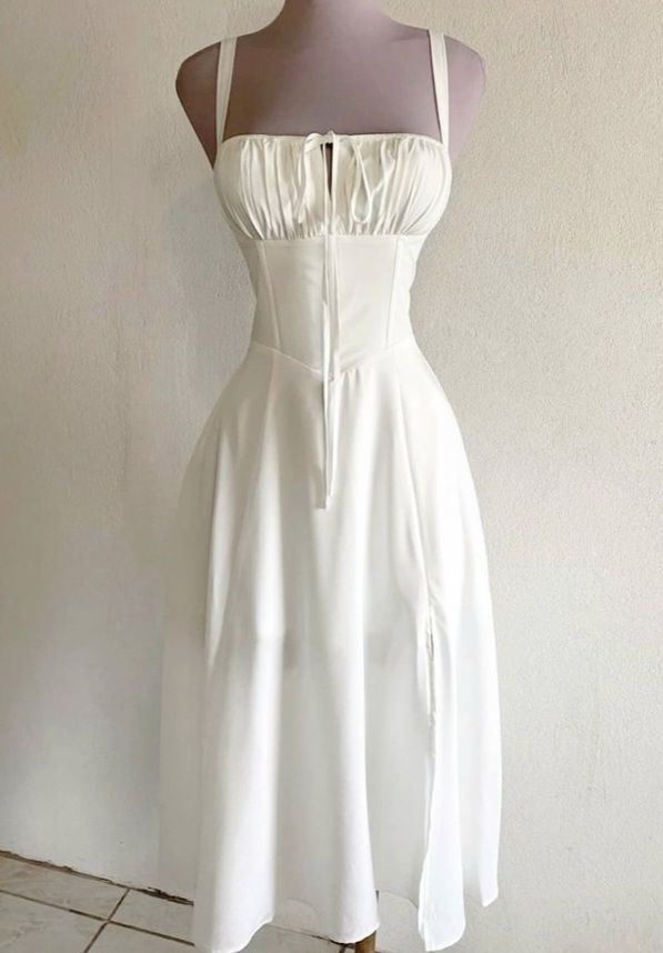 Cute A line Spaghetti Straps White Chiffon Homecoming Dress 19th Birthday Outfits C3556