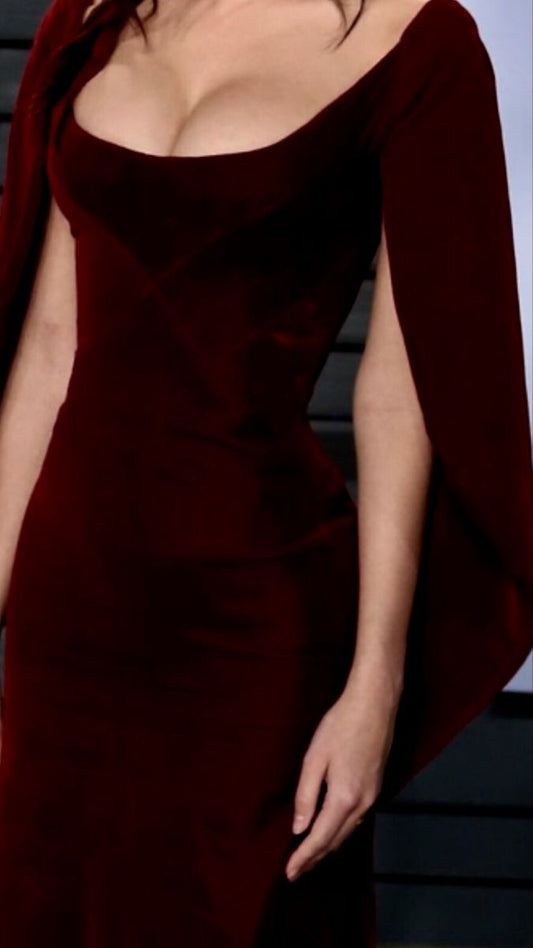 Vintage Sheath Boat Neckline Burgundy Velvet Long Length Prom Dresses Birthday Outfits C3557