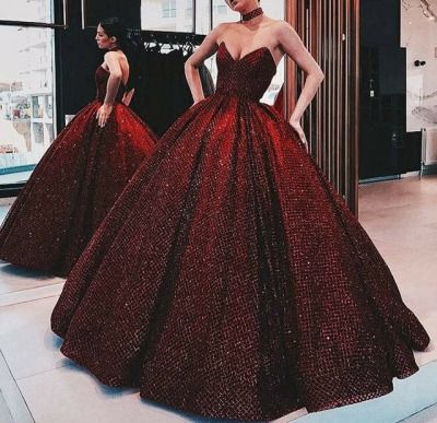 Vintage Ball Gown Strapless Burgundy Sequin Long Length Prom Dresses Birthday Outfits C3562