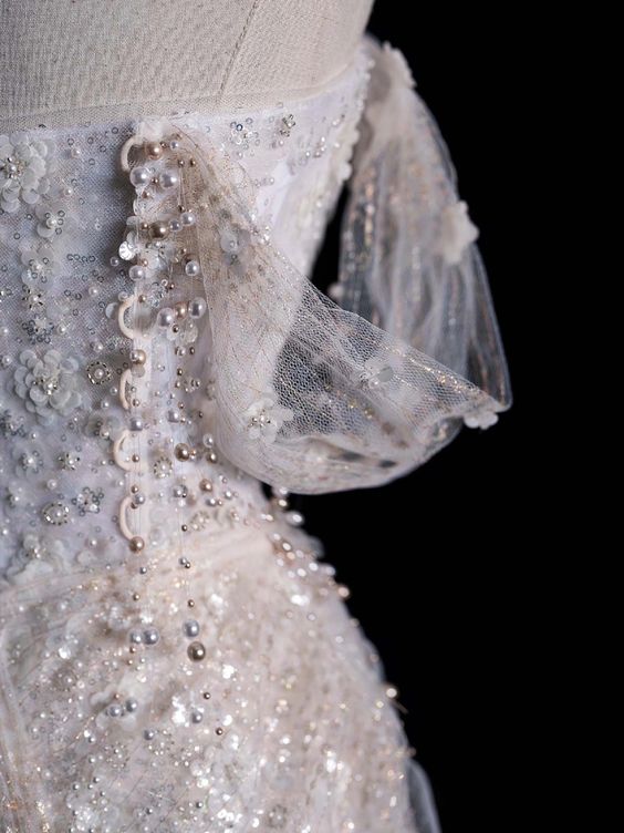 Elegant Mermaid Off The Shoulder Sequin Pearls Long White Wedding Dresses CC357