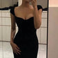 Sexy Sheath Sweetheart Cap Sleeves Black Prom Dresses Birthday Outfits C3572