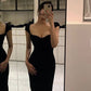 Simple Floor Length Black Prom Dresses Evening Dress With Cap Sleeves C3572