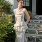 Elegant Mermaid Spaghetti Straps White Ruffles Prom Dresses Party Dresses C3573