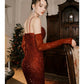 Elegant Mermaid Spaghetti Straps Burgundy Sequin Ruffles Prom Dresses Party Dresses C3575