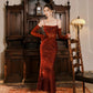Elegant Mermaid Spaghetti Straps Burgundy Sequin Ruffles Prom Dresses Party Dresses C3575