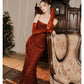 Elegant Mermaid Spaghetti Straps Burgundy Sequin Ruffles Prom Dresses Party Dresses C3575