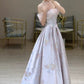 Elegant A line Off The Shoulder Satin Floral  Evening Dress Long Prom Dresses C3576