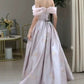 Elegant A line Off The Shoulder Satin Floral  Evening Dress Long Prom Dresses C3576