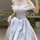Elegant A line Off The Shoulder Satin Floral  Evening Dress Long Prom Dresses C3576