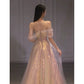 Elegant A line Off The Shoulder Sequin Pink Evening Dress Long Prom Dresses C3578
