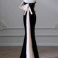 Elegant Mermaid Strapless Black Velvet Flowers Ruffles Prom Dresses Party Dresses C3582