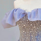 Elegant Ball Gown Off The Shoulder Lilac Short Sleeves Sequin Evening Dress Long Prom Dresses C3583
