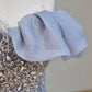 Elegant Ball Gown Off The Shoulder Lilac Short Sleeves Sequin Evening Dress Long Prom Dresses C3583